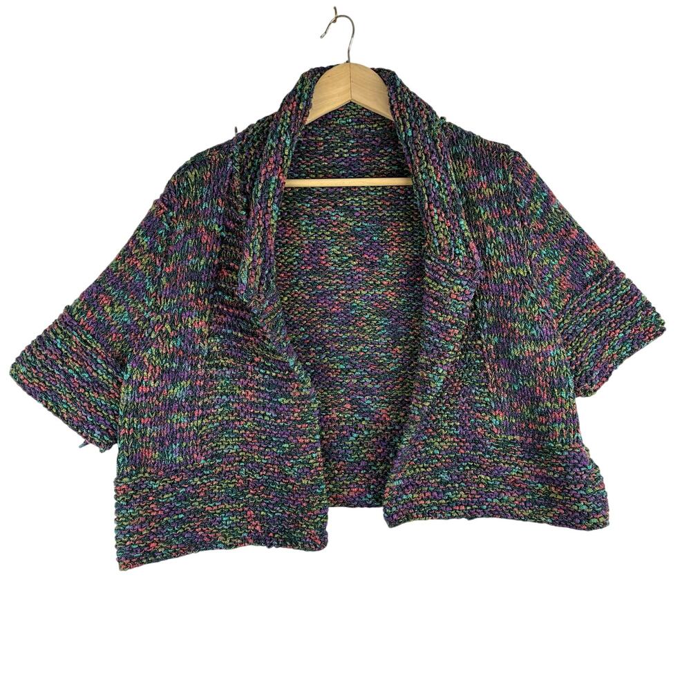 Unbranded Chunky Confetti Knit Crop Mini Cardigan Women Measured XL Short Sleeve